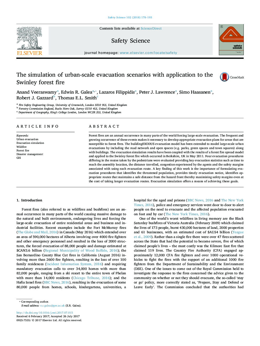 The simulation of urban-scale evacuation scenarios with application to the Swinley forest fire