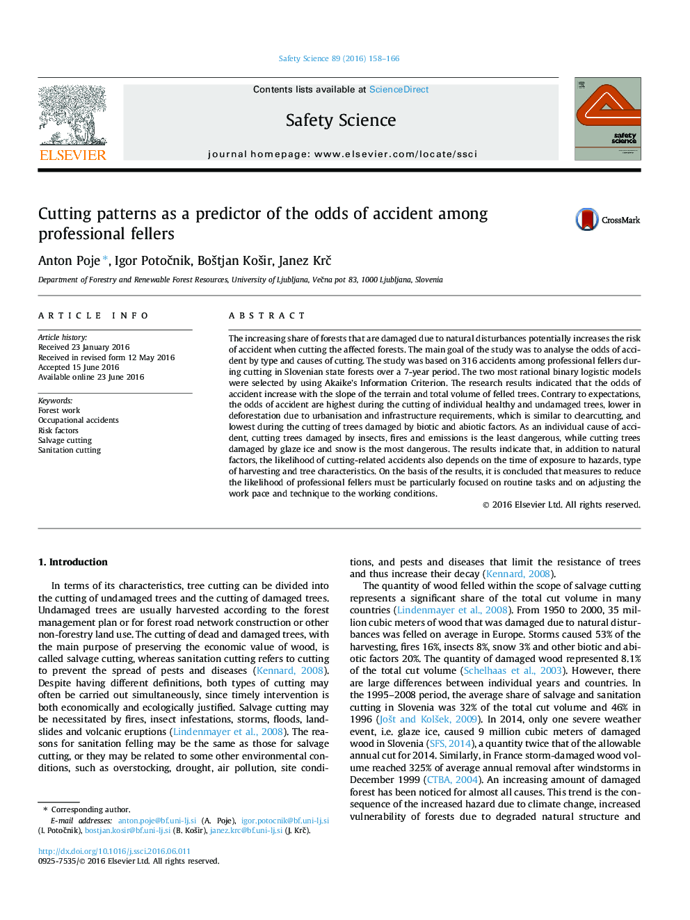 Cutting patterns as a predictor of the odds of accident among professional fellers