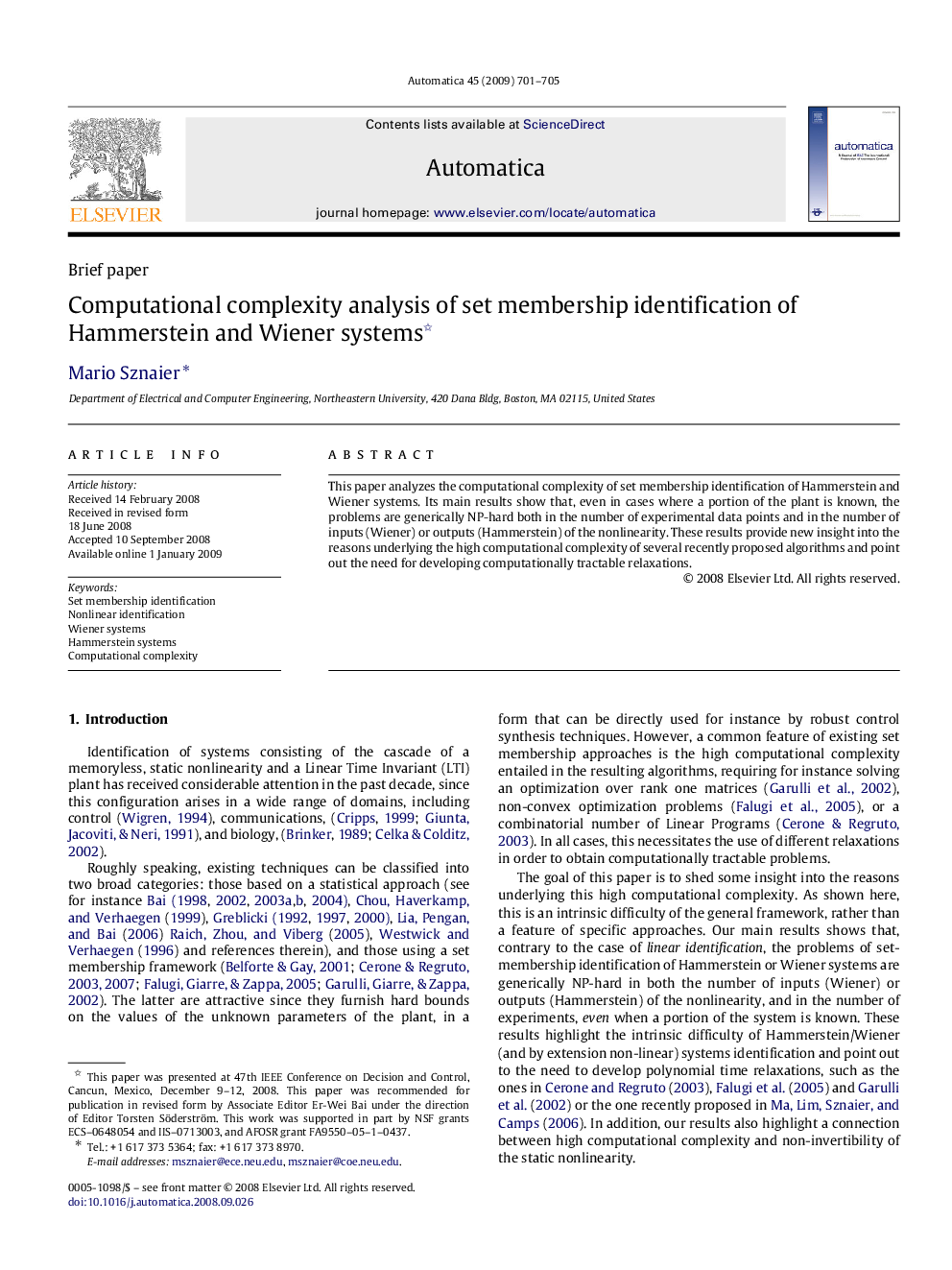 Computational complexity analysis of set membership identification of Hammerstein and Wiener systems 