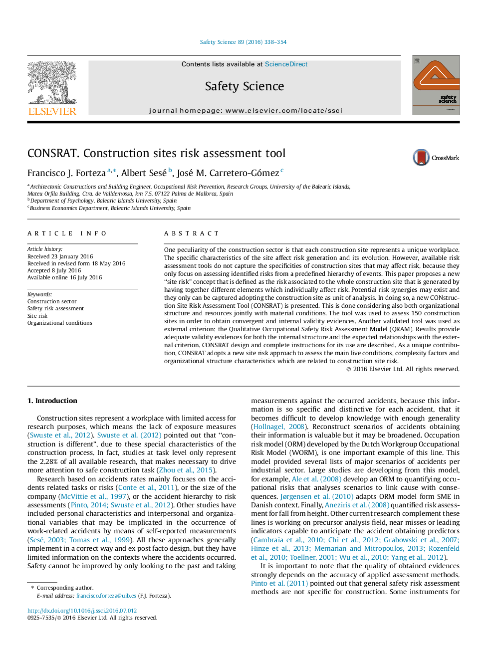 CONSRAT. Construction sites risk assessment tool