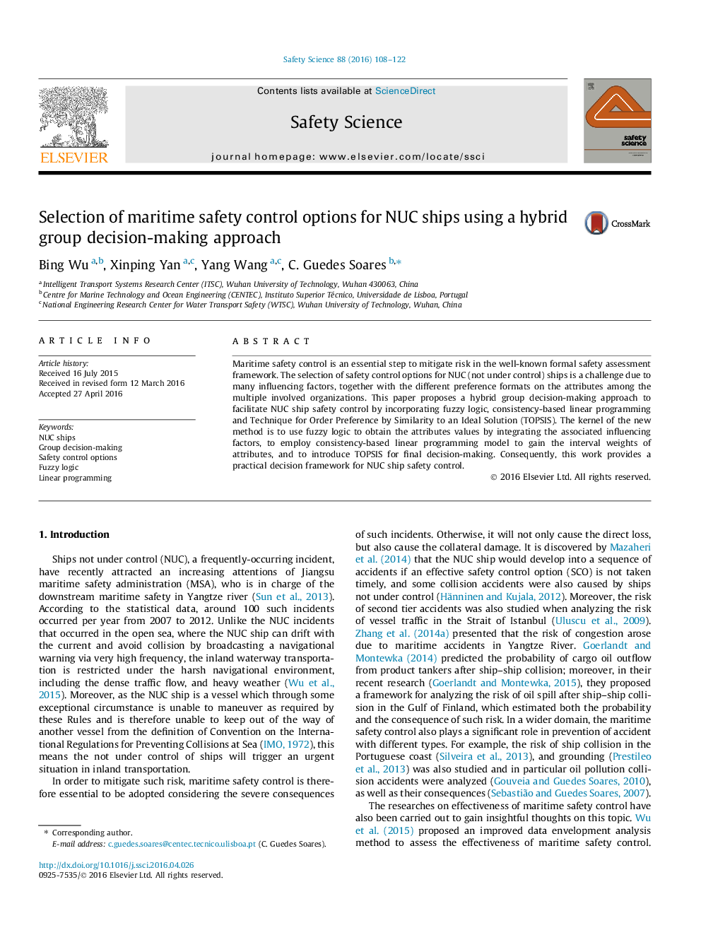 Selection of maritime safety control options for NUC ships using a hybrid group decision-making approach