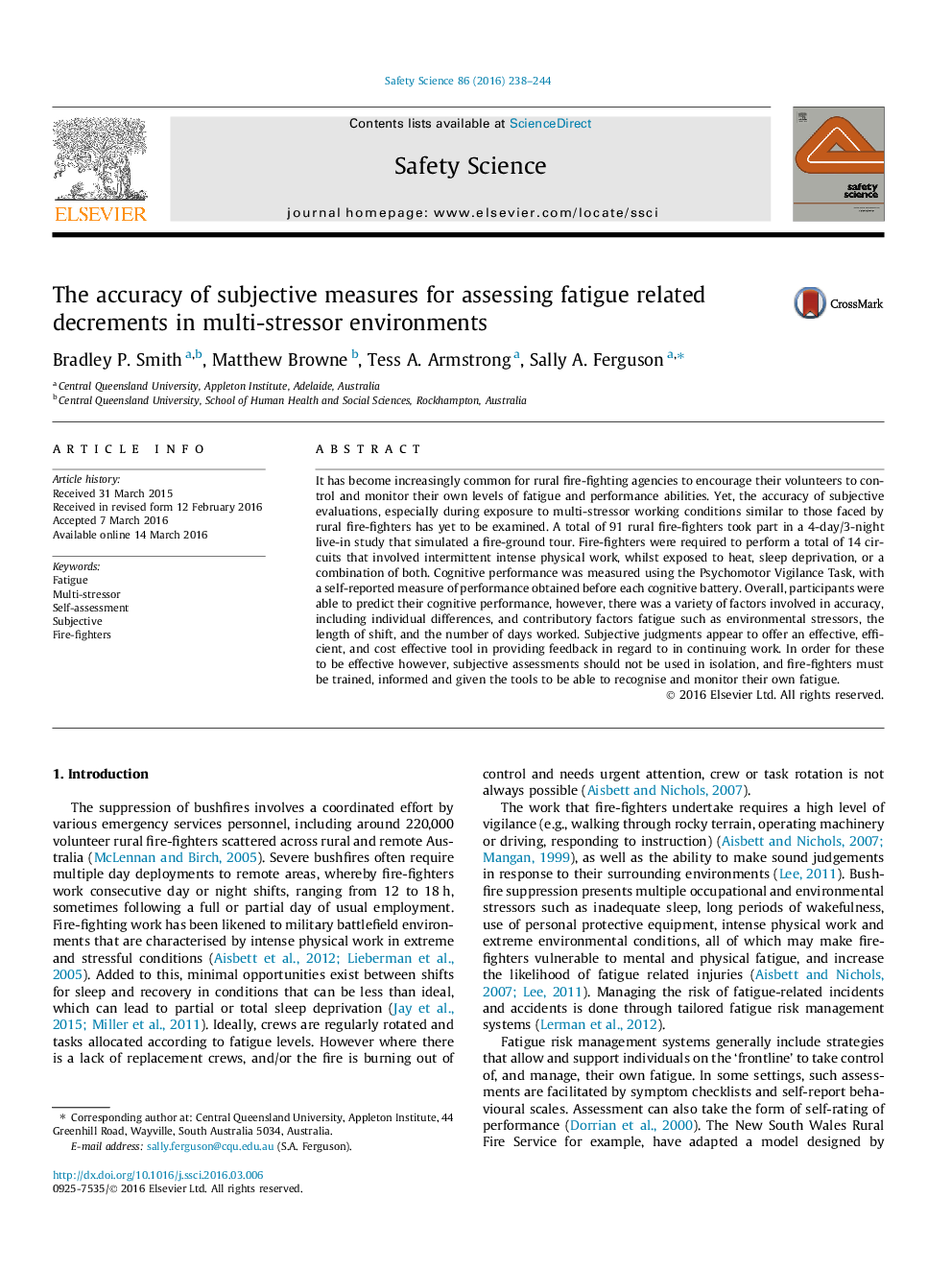 The accuracy of subjective measures for assessing fatigue related decrements in multi-stressor environments