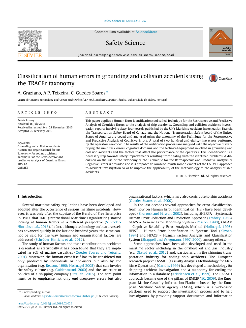 Classification of human errors in grounding and collision accidents using the TRACEr taxonomy