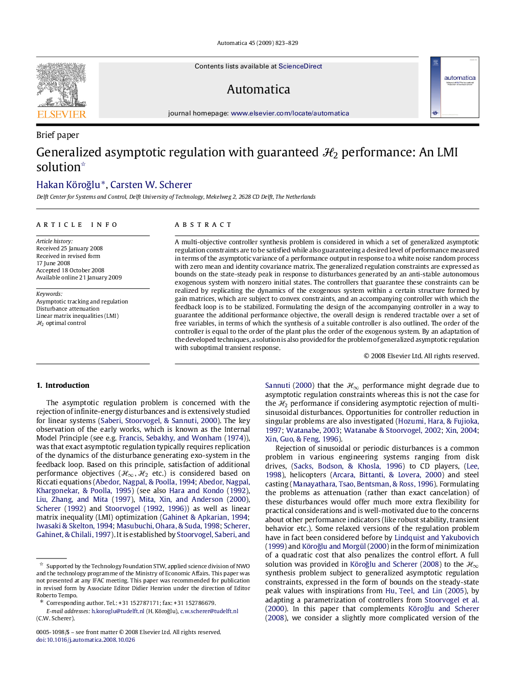 Generalized asymptotic regulation with guaranteed H2H2 performance: An LMI solution 