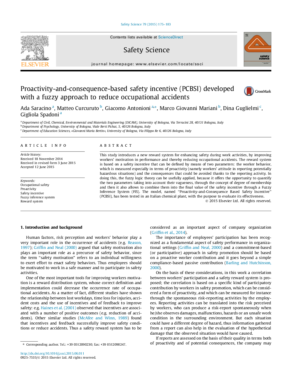 Proactivity-and-consequence-based safety incentive (PCBSI) developed with a fuzzy approach to reduce occupational accidents