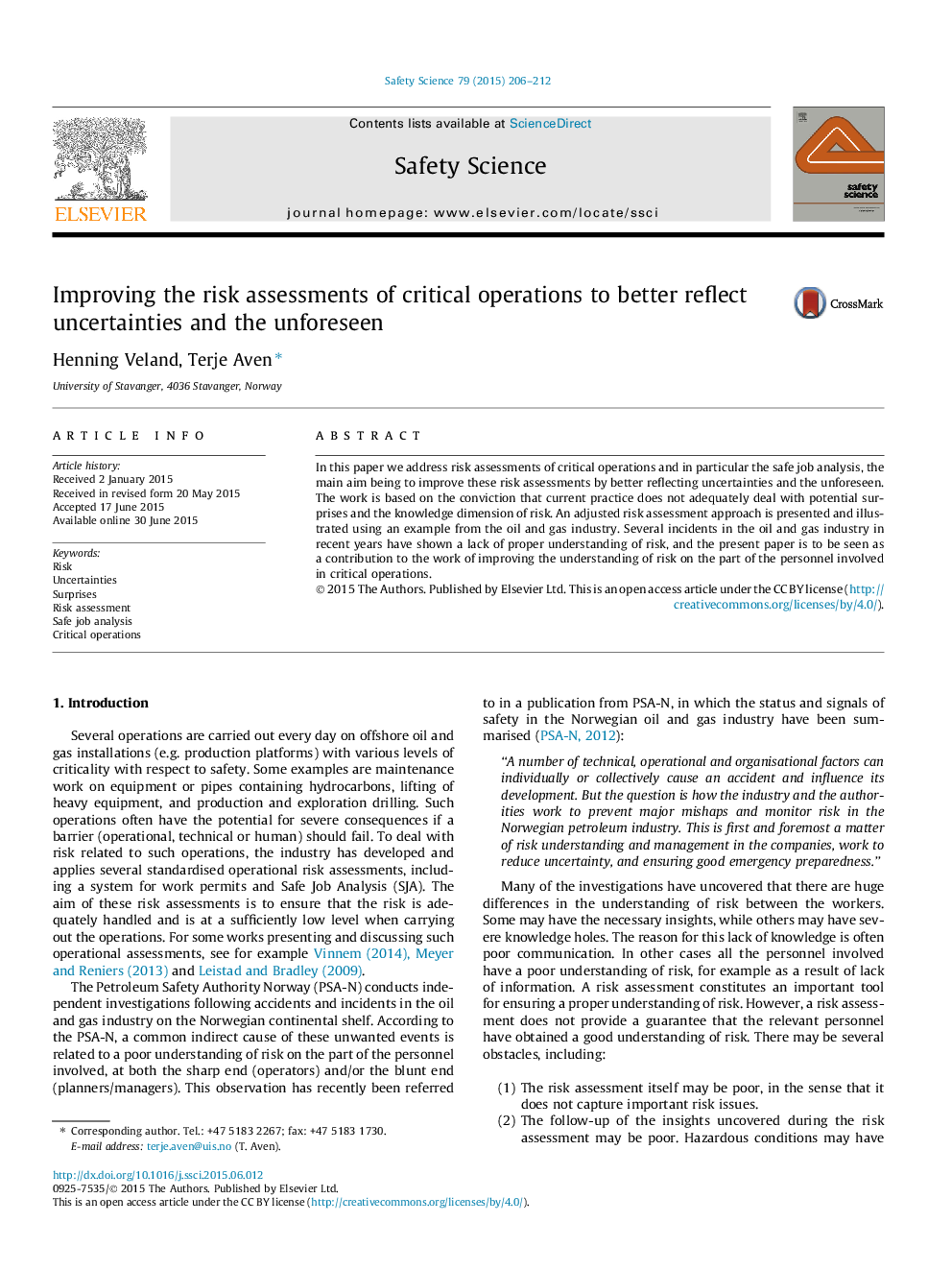 Improving the risk assessments of critical operations to better reflect uncertainties and the unforeseen