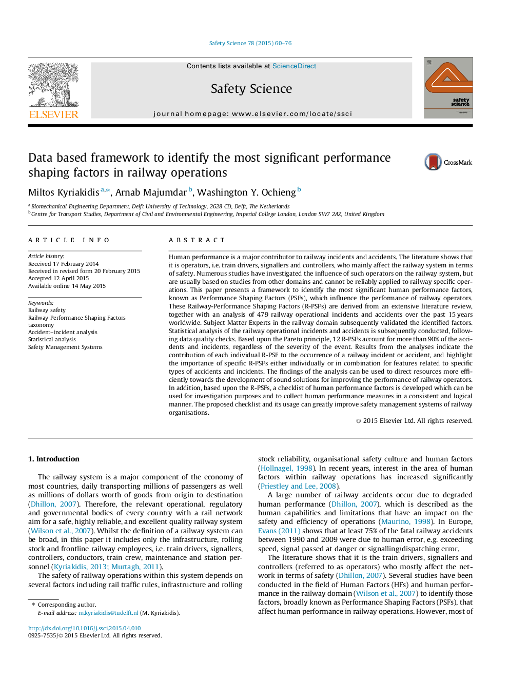 Data based framework to identify the most significant performance shaping factors in railway operations