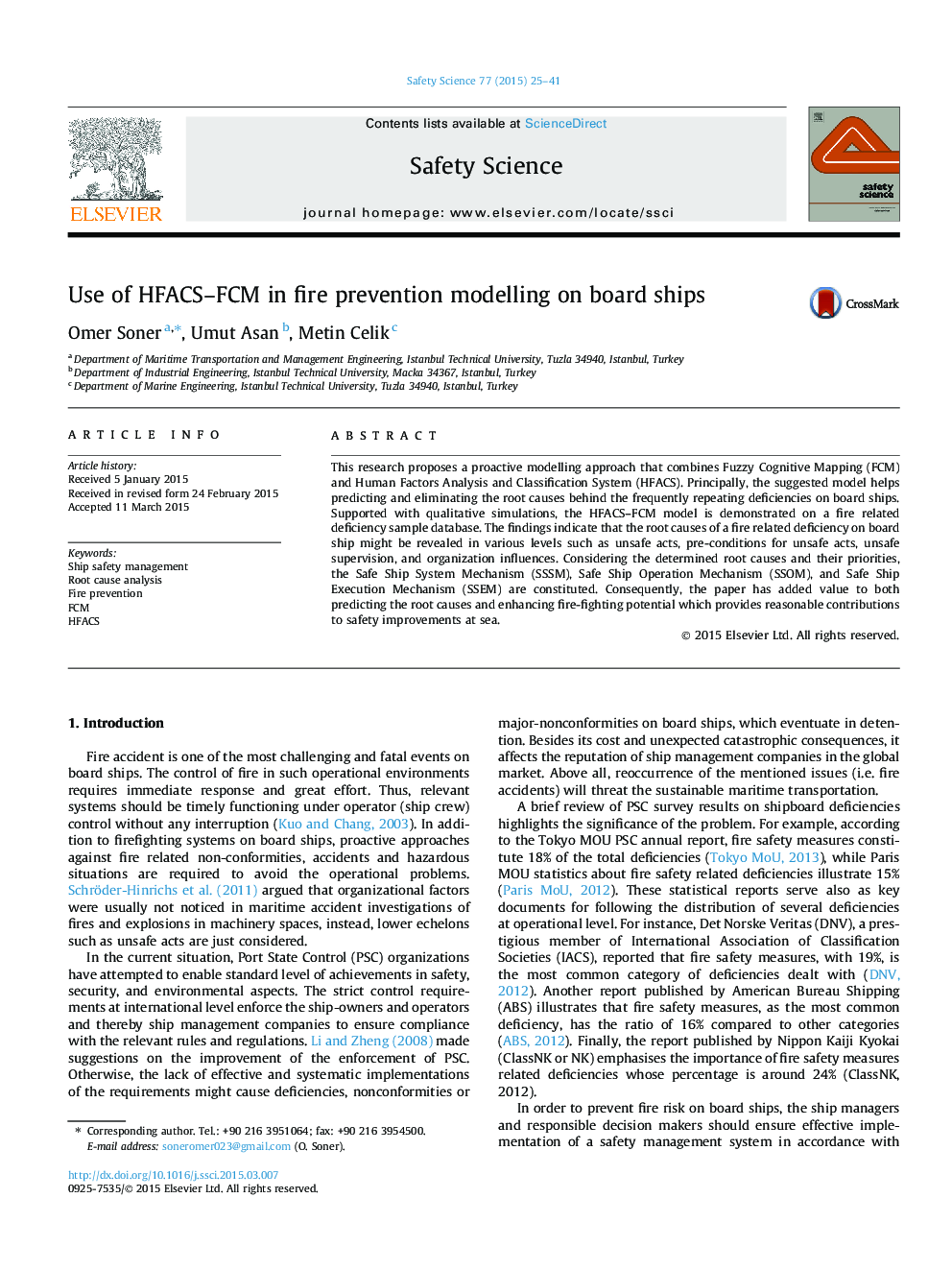 Use of HFACS-FCM in fire prevention modelling on board ships