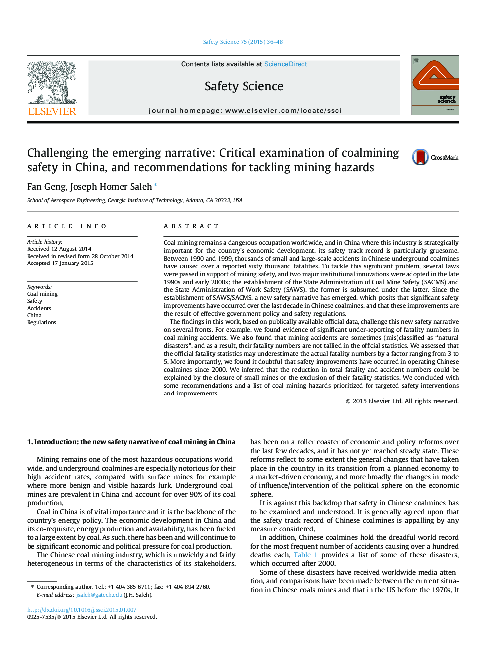 Challenging the emerging narrative: Critical examination of coalmining safety in China, and recommendations for tackling mining hazards