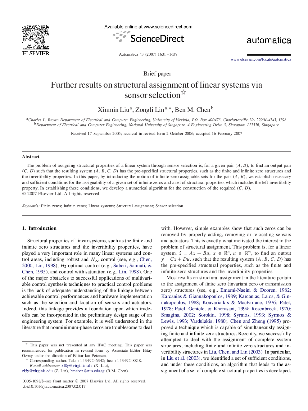 Further results on structural assignment of linear systems via sensor selection 