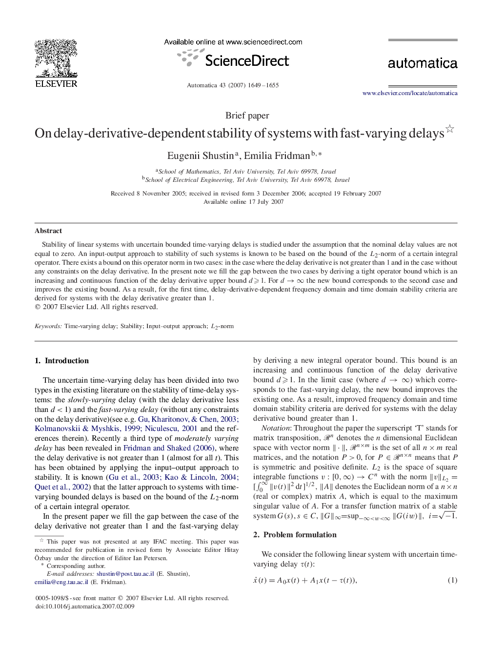 On delay-derivative-dependent stability of systems with fast-varying delays