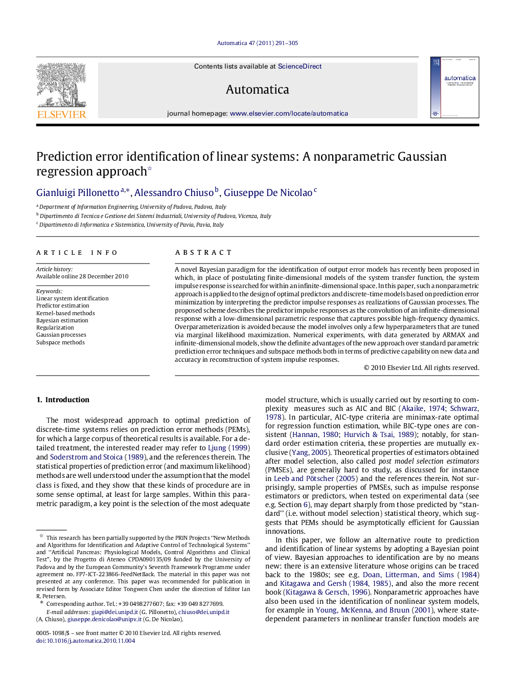 Prediction error identification of linear systems: A nonparametric Gaussian regression approach 