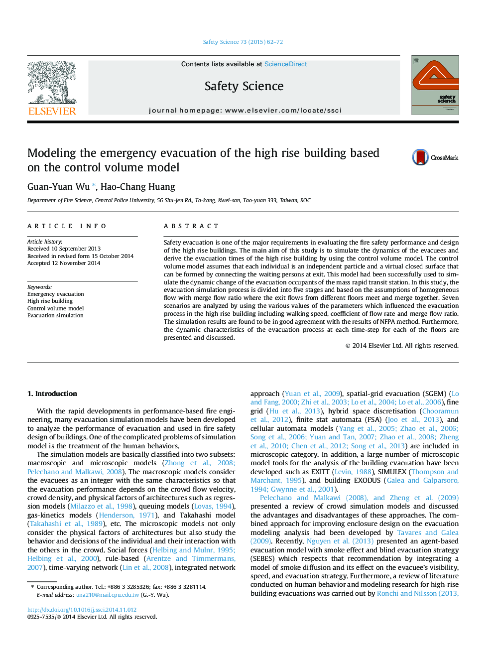 Modeling the emergency evacuation of the high rise building based on the control volume model