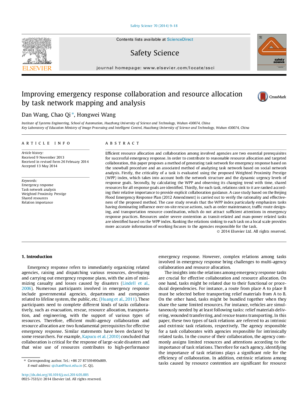 Improving emergency response collaboration and resource allocation by task network mapping and analysis