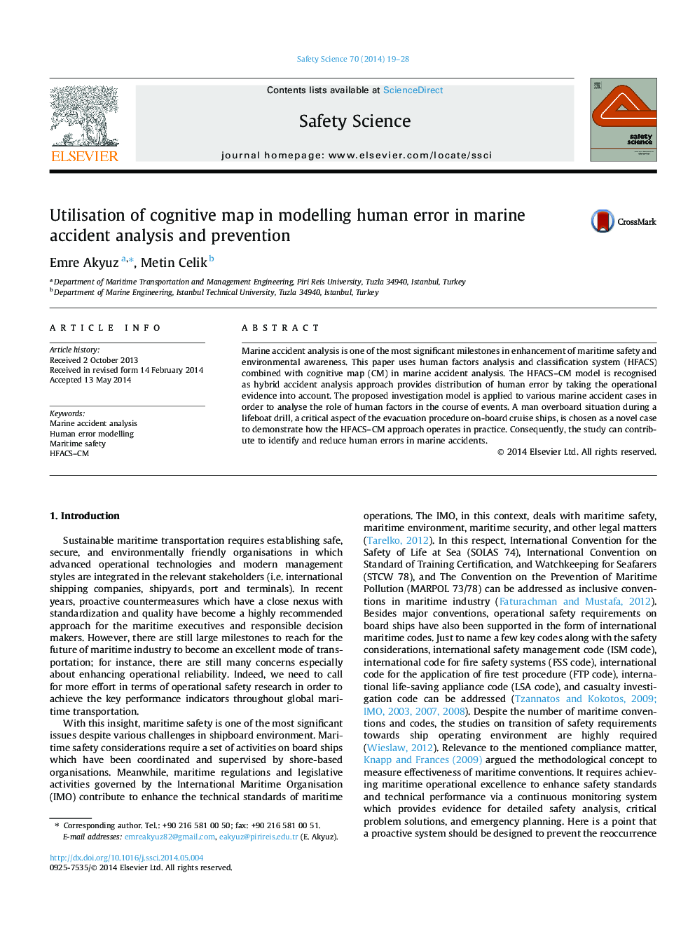 Utilisation of cognitive map in modelling human error in marine accident analysis and prevention