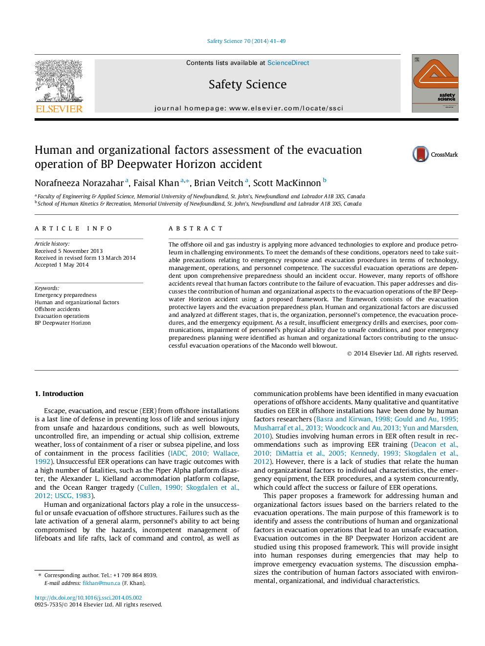 Human and organizational factors assessment of the evacuation operation of BP Deepwater Horizon accident