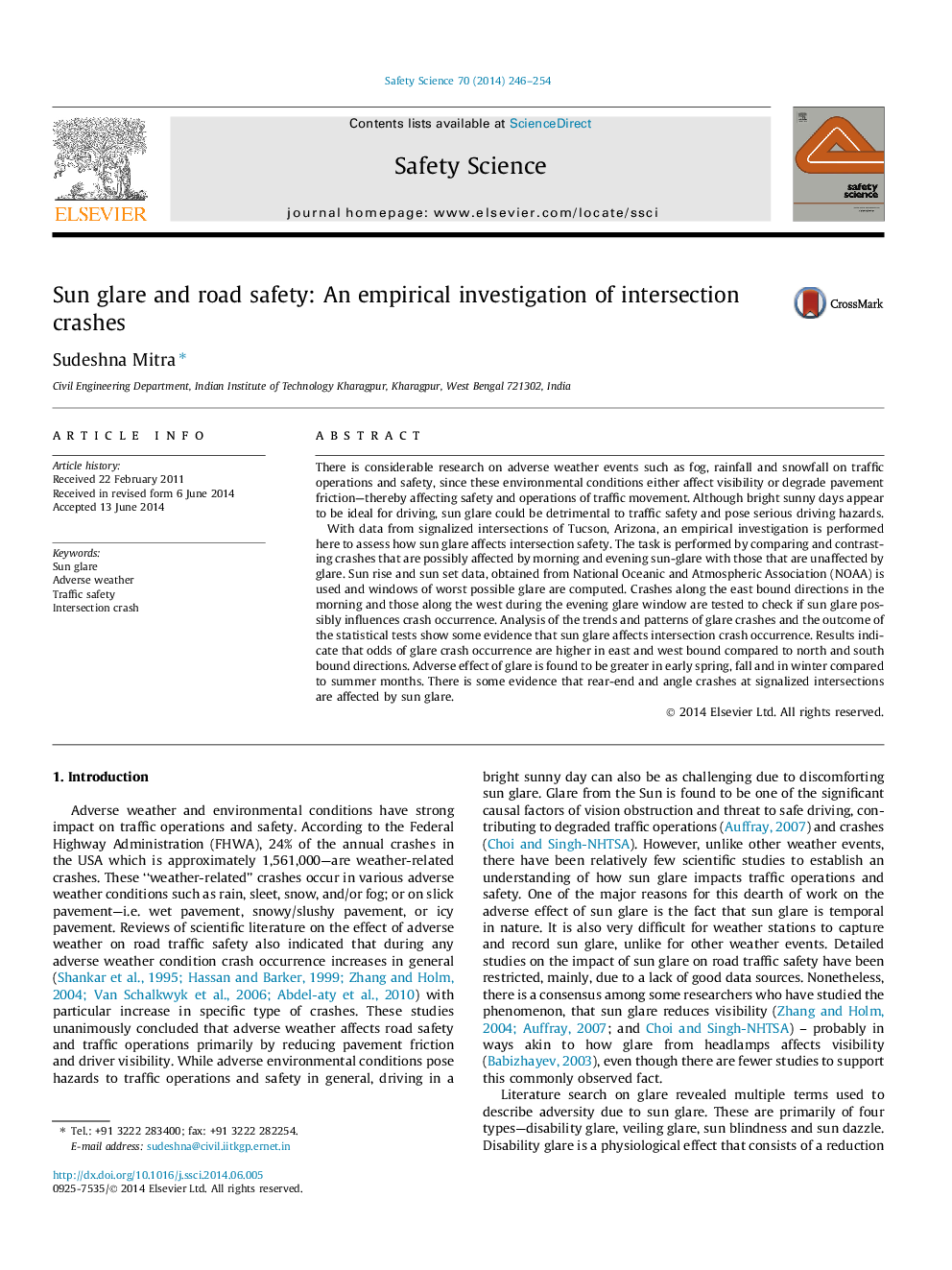 Sun glare and road safety: An empirical investigation of intersection crashes