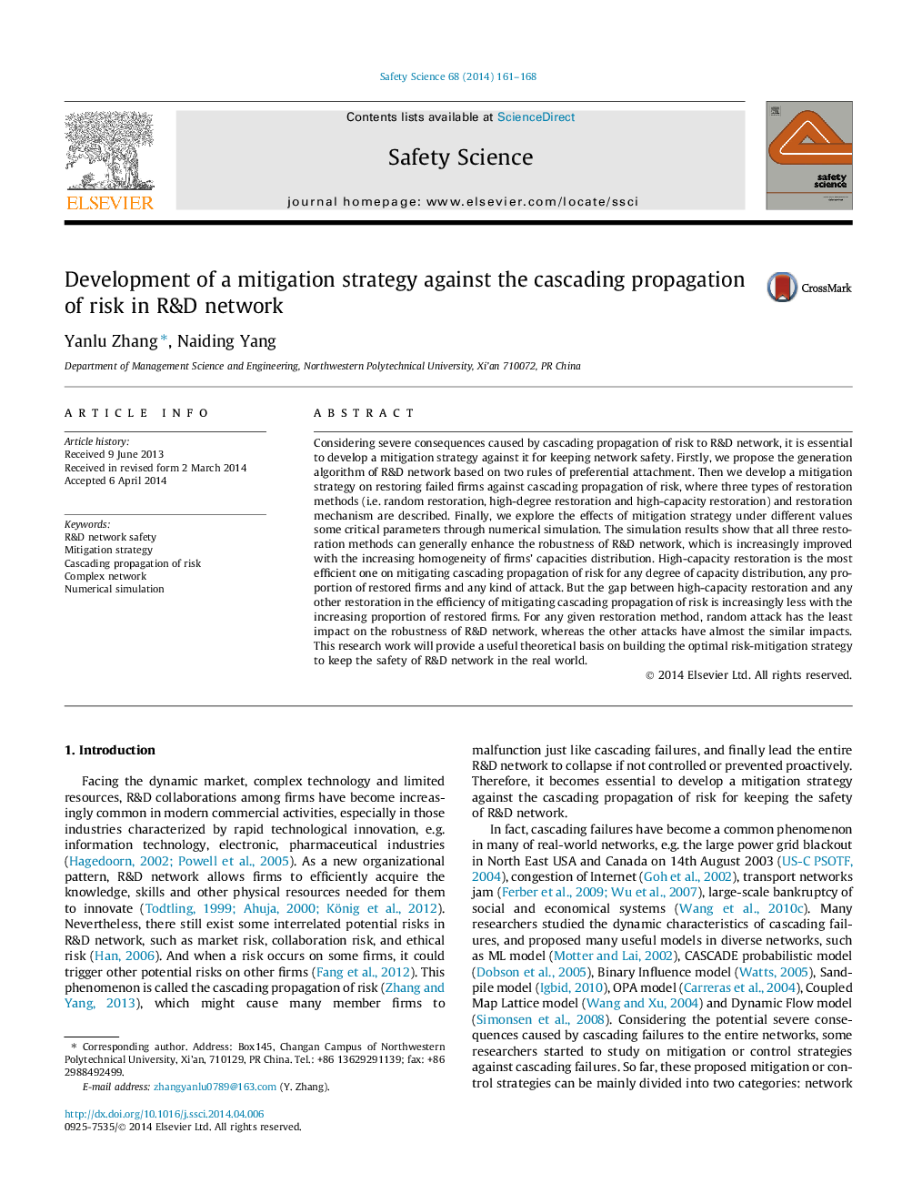 Development of a mitigation strategy against the cascading propagation of risk in R&D network