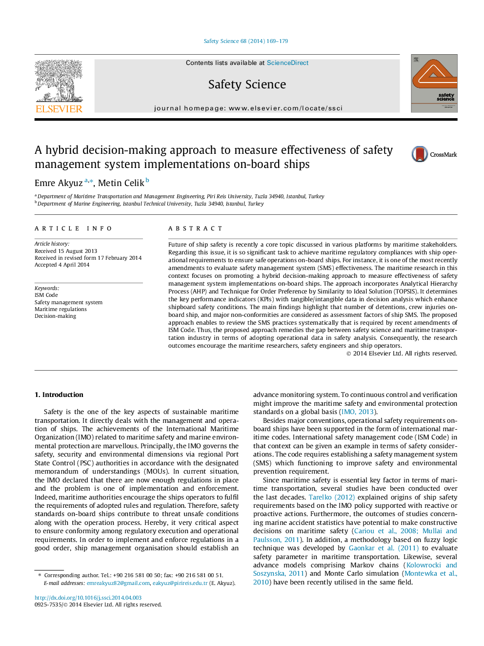 A hybrid decision-making approach to measure effectiveness of safety management system implementations on-board ships