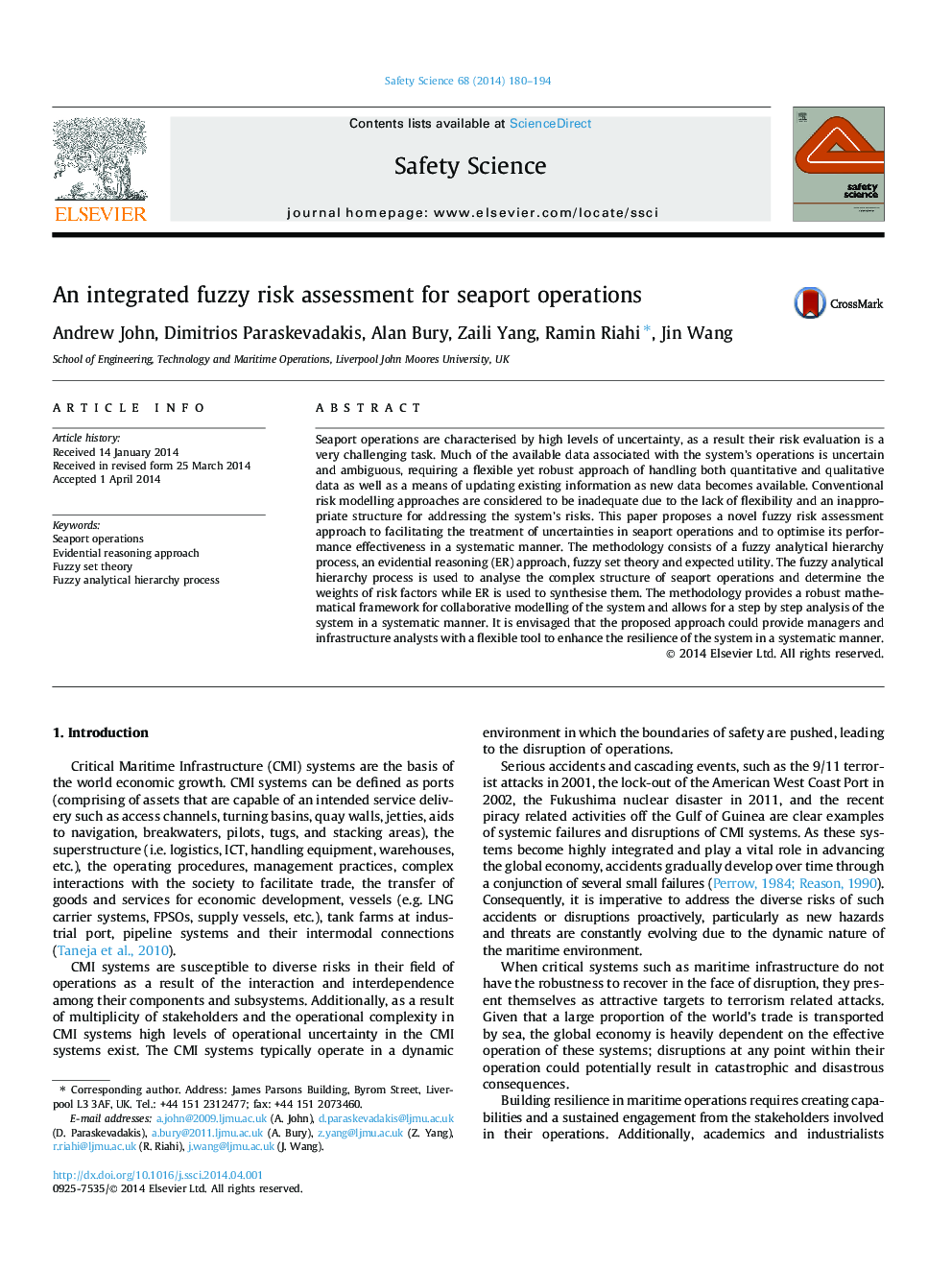 An integrated fuzzy risk assessment for seaport operations