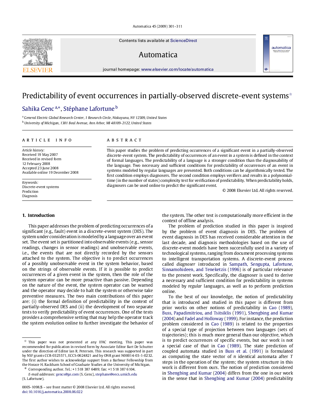 Predictability of event occurrences in partially-observed discrete-event systems 