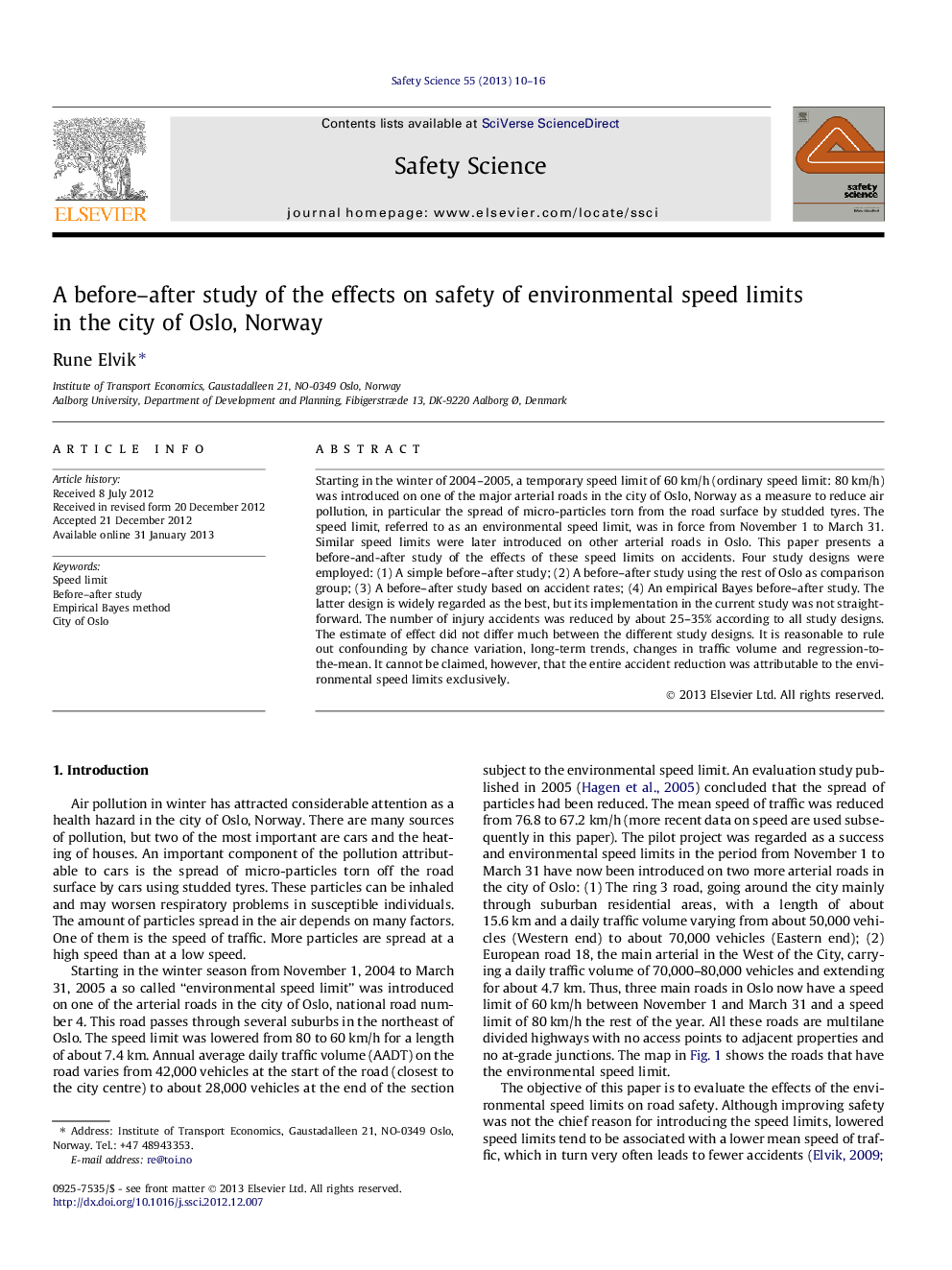 A before-after study of the effects on safety of environmental speed limits in the city of Oslo, Norway