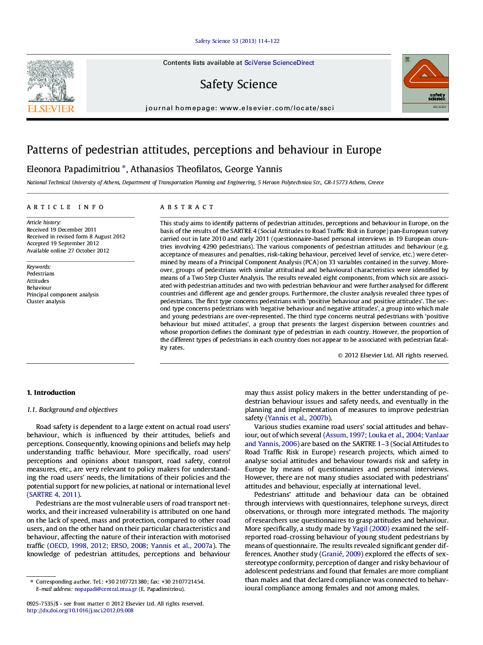 Patterns of pedestrian attitudes, perceptions and behaviour in Europe