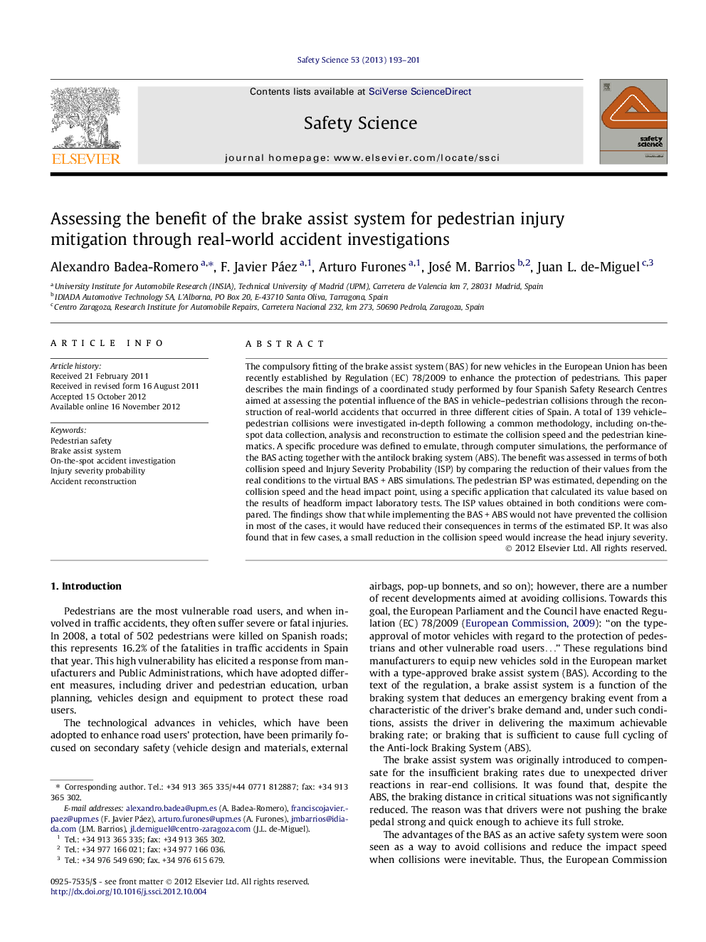 Assessing the benefit of the brake assist system for pedestrian injury mitigation through real-world accident investigations