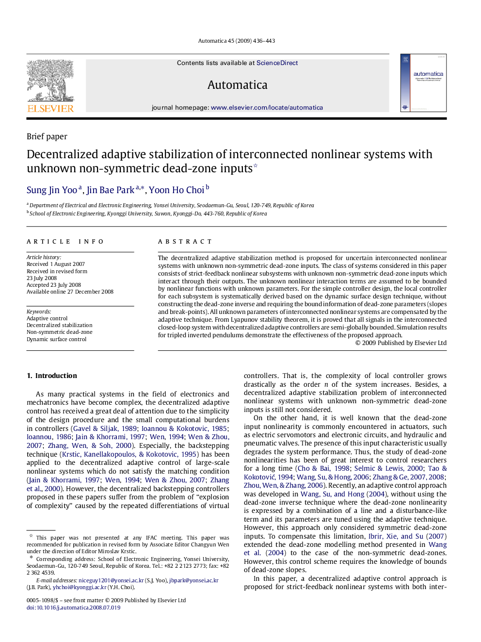 Decentralized adaptive stabilization of interconnected nonlinear systems with unknown non-symmetric dead-zone inputs 