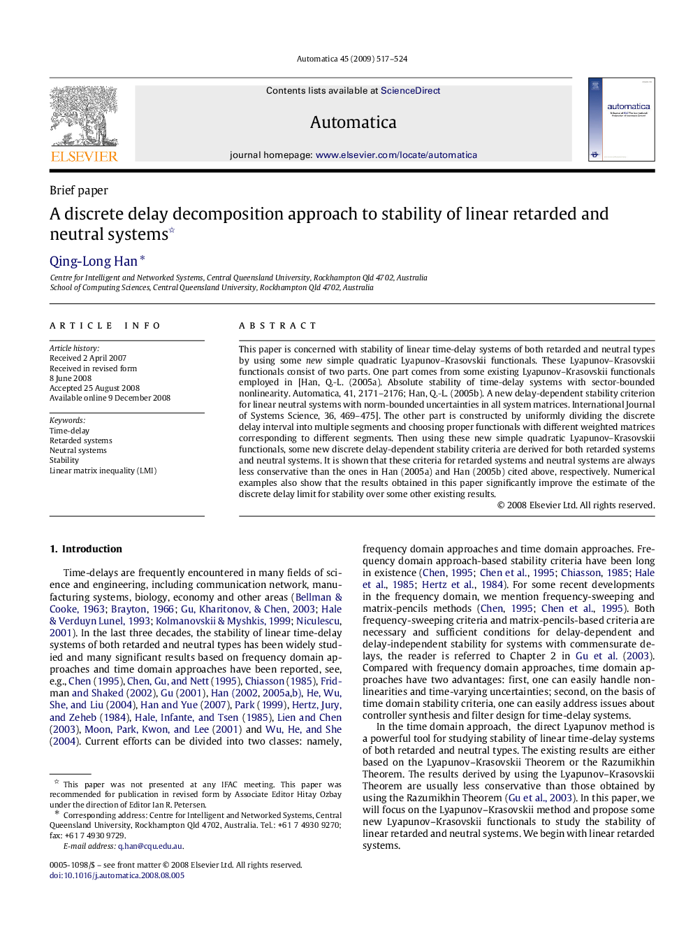 A discrete delay decomposition approach to stability of linear retarded and neutral systems 