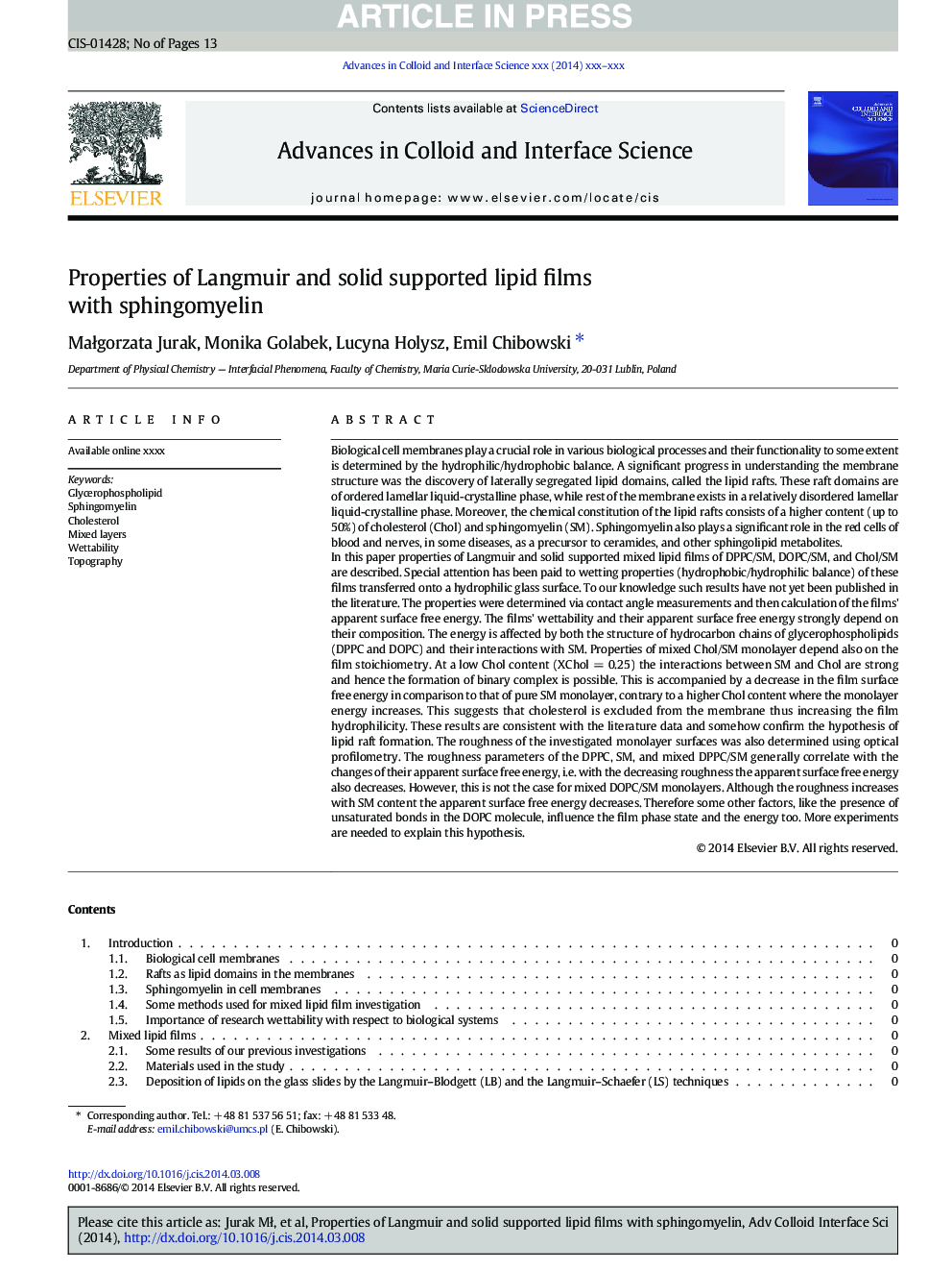 Properties of Langmuir and solid supported lipid films with sphingomyelin