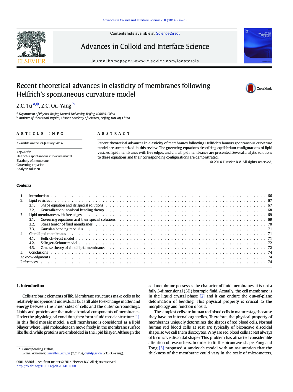 Recent theoretical advances in elasticity of membranes following Helfrich's spontaneous curvature model