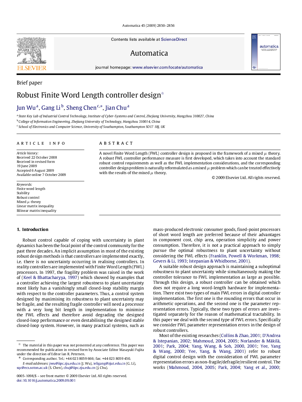 Robust Finite Word Length controller design