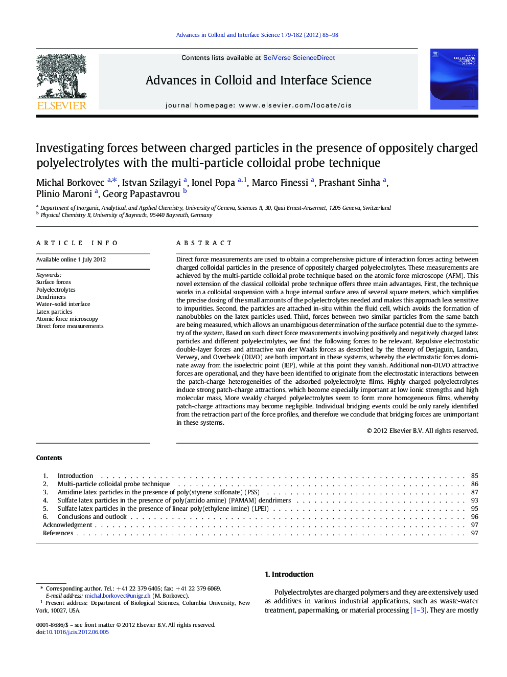 Investigating forces between charged particles in the presence of oppositely charged polyelectrolytes with the multi-particle colloidal probe technique