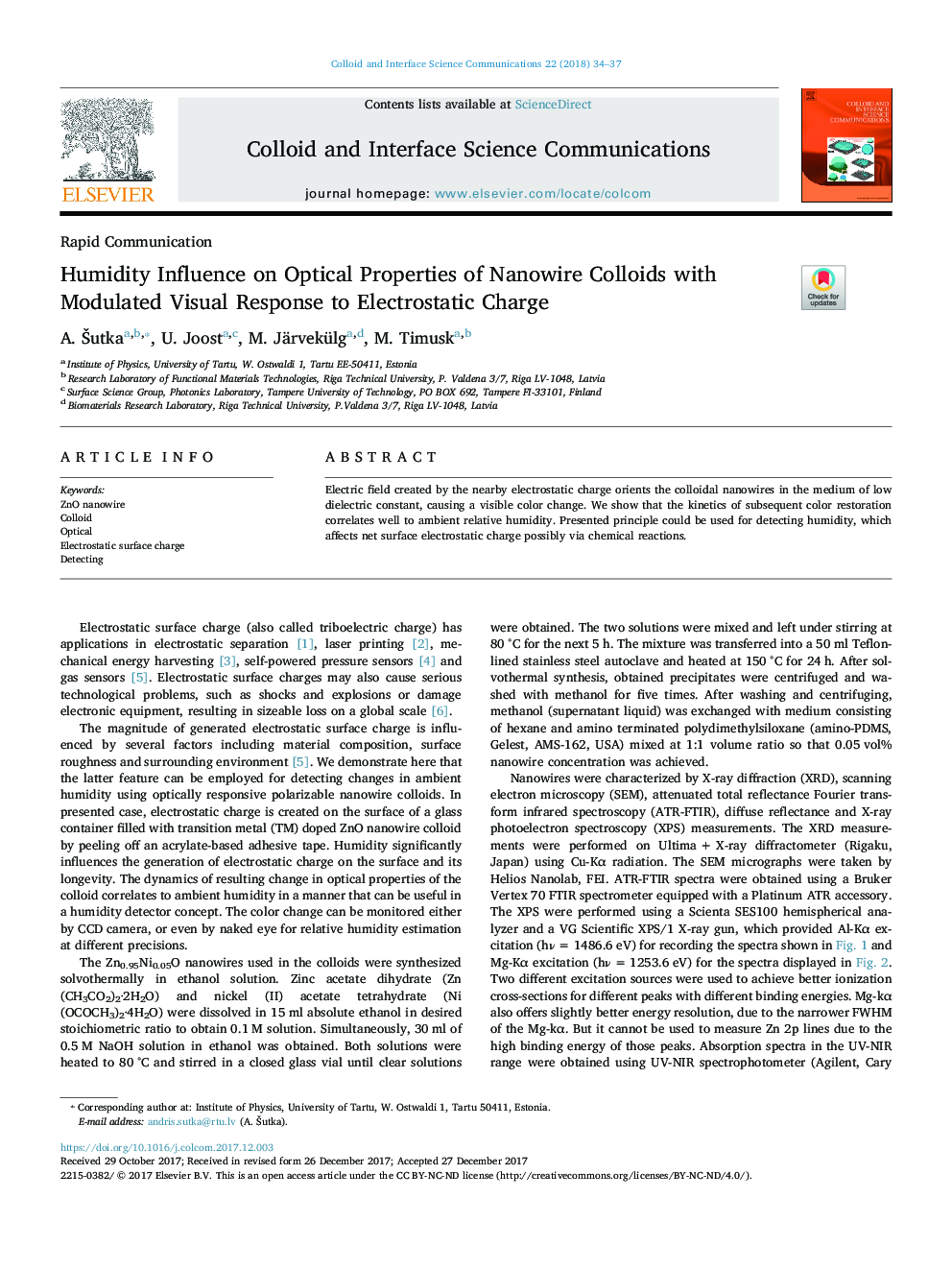 Humidity Influence on Optical Properties of Nanowire Colloids with Modulated Visual Response to Electrostatic Charge