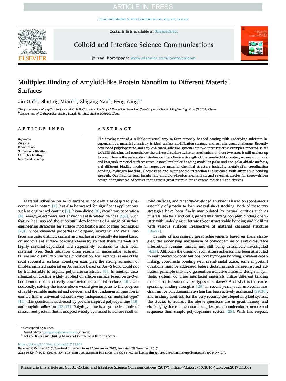 Multiplex Binding of Amyloid-like Protein Nanofilm to Different Material Surfaces