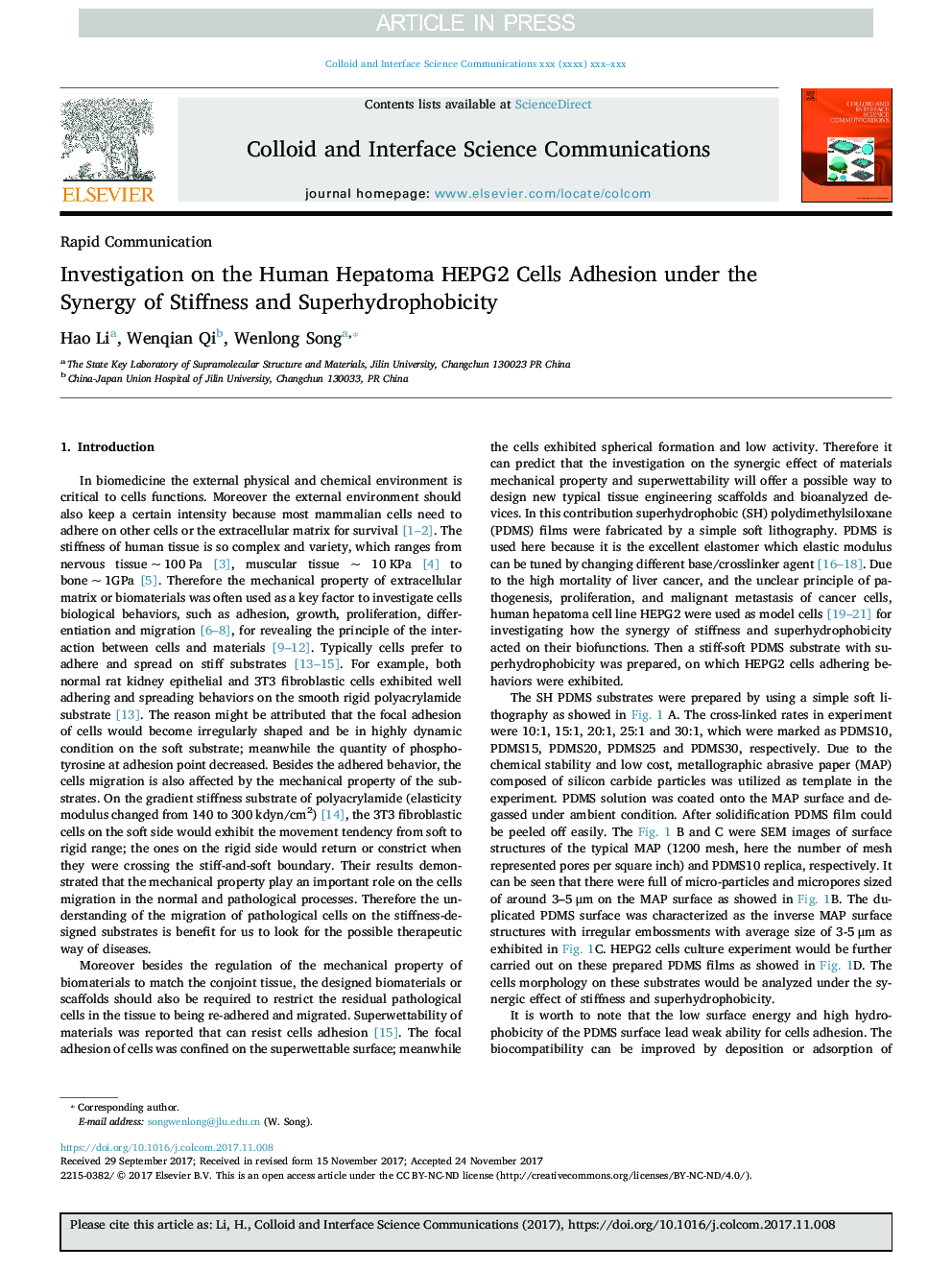 Investigation on the Human Hepatoma HEPG2 Cells Adhesion under the Synergy of Stiffness and Superhydrophobicity