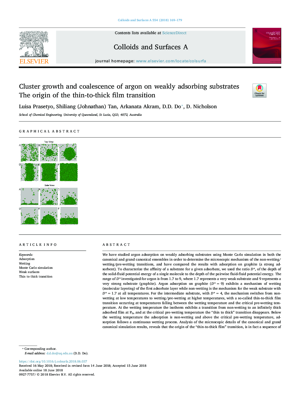 Cluster growth and coalescence of argon on weakly adsorbing substrates