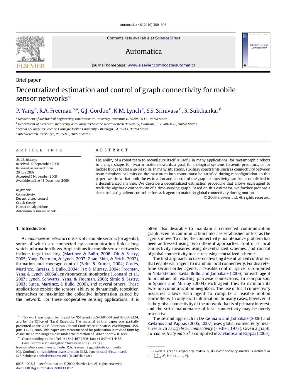 Decentralized estimation and control of graph connectivity for mobile sensor networks 