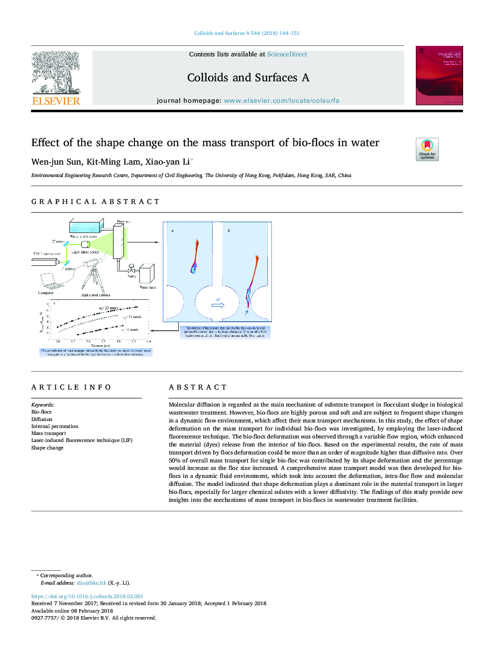 Effect of the shape change on the mass transport of bio-flocs in water