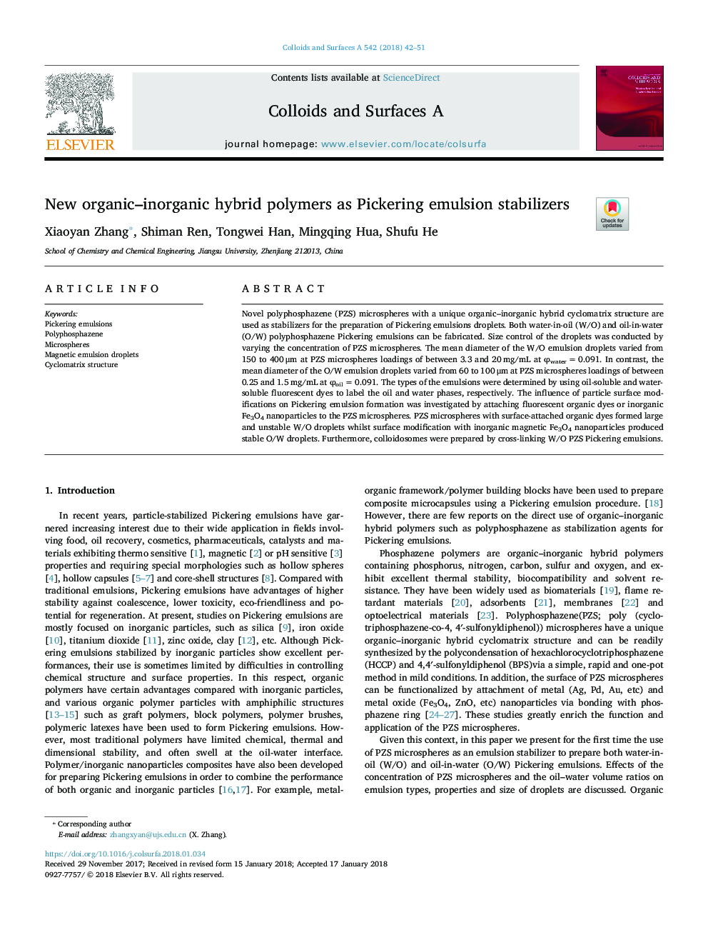 New organic-inorganic hybrid polymers as Pickering emulsion stabilizers