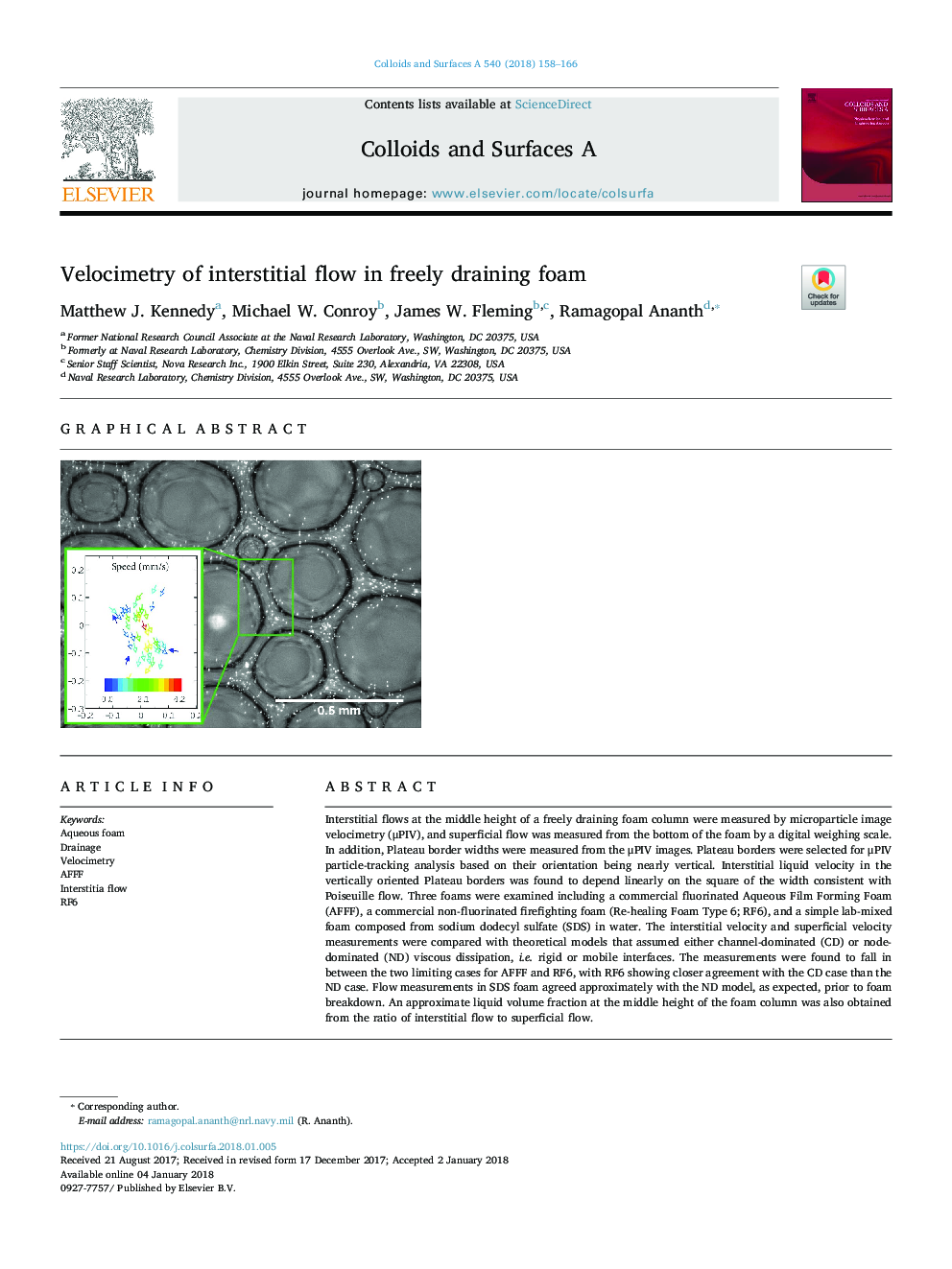 Velocimetry of interstitial flow in freely draining foam