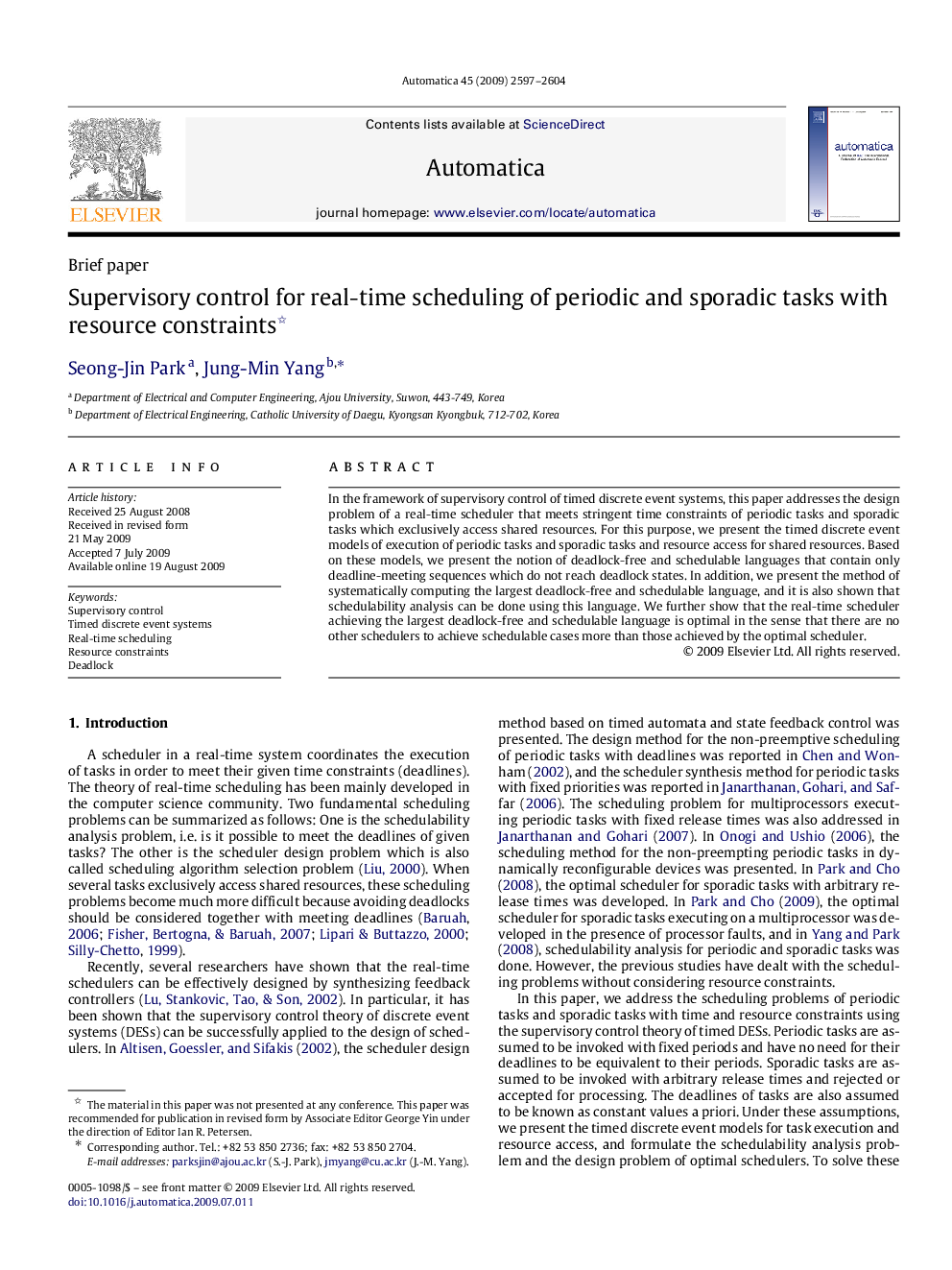 Supervisory control for real-time scheduling of periodic and sporadic tasks with resource constraints 