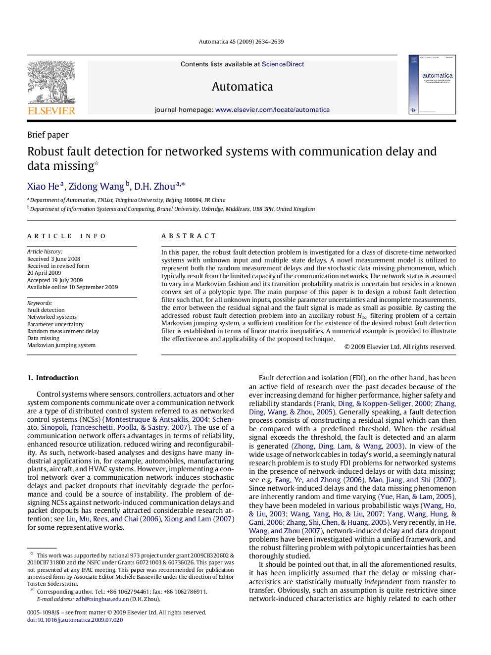 Robust fault detection for networked systems with communication delay and data missing 