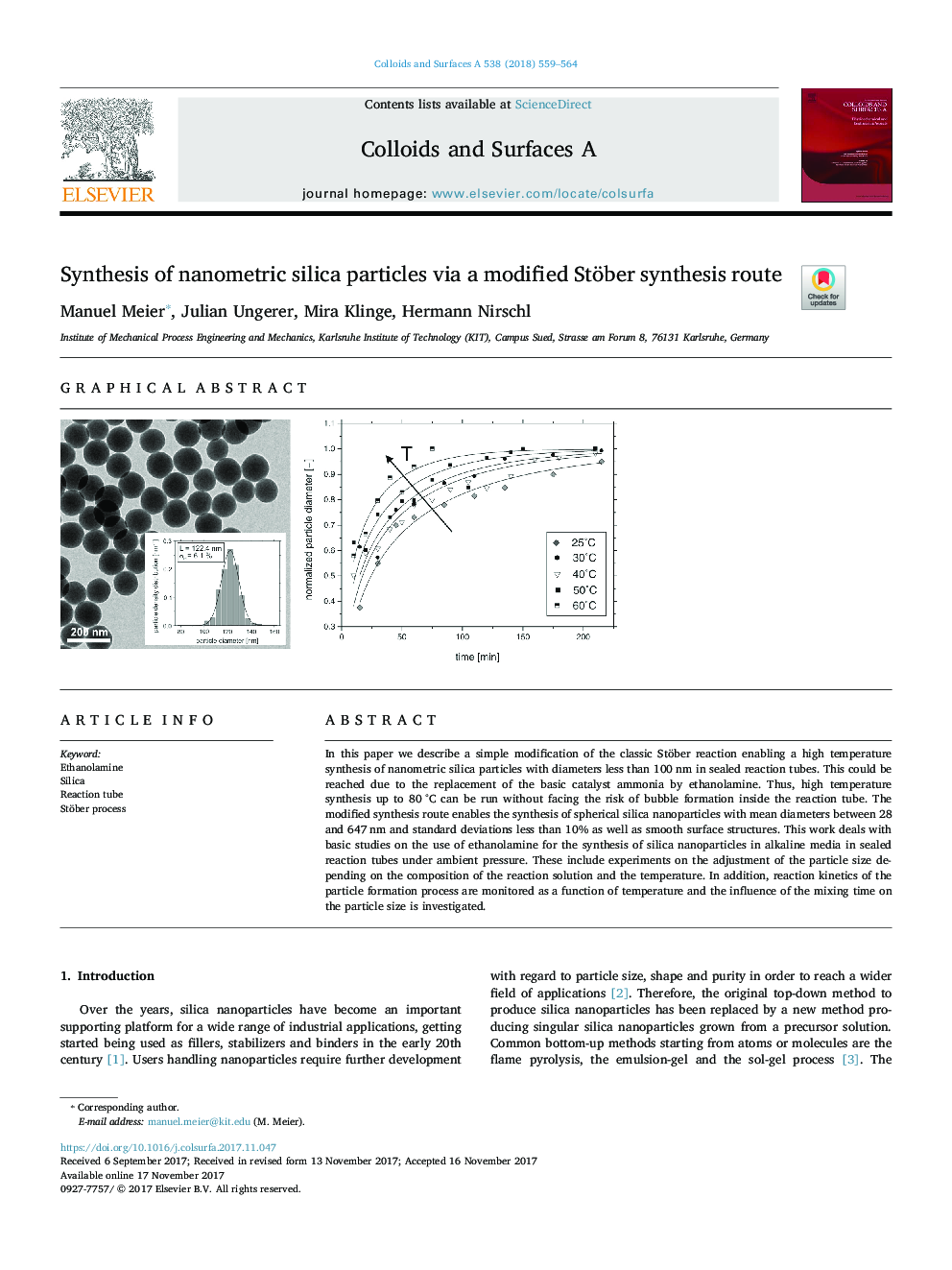 Synthesis of nanometric silica particles via a modified Stöber synthesis route