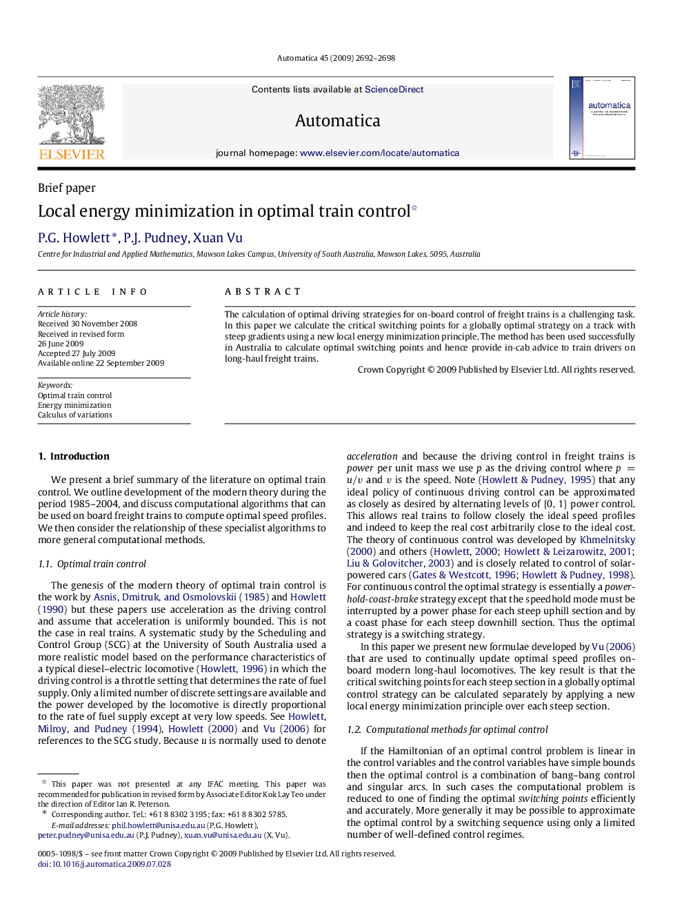 Local energy minimization in optimal train control 