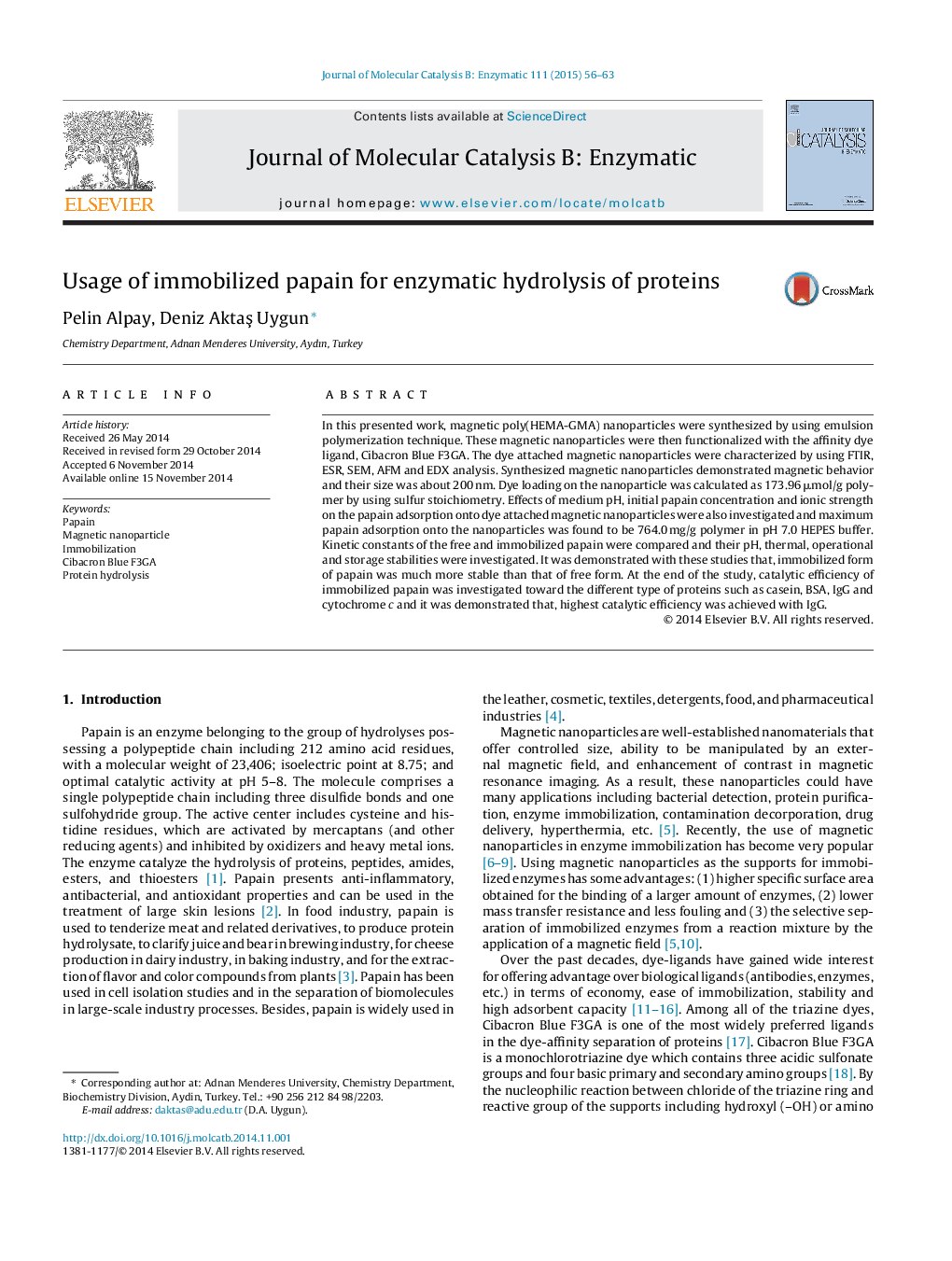 Usage of immobilized papain for enzymatic hydrolysis of proteins