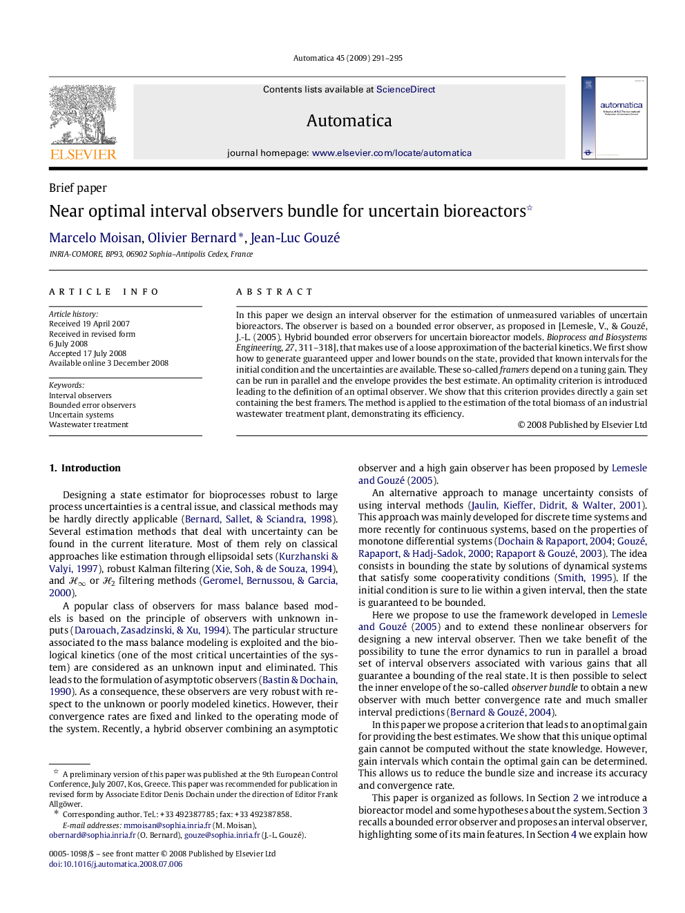 Near optimal interval observers bundle for uncertain bioreactors 