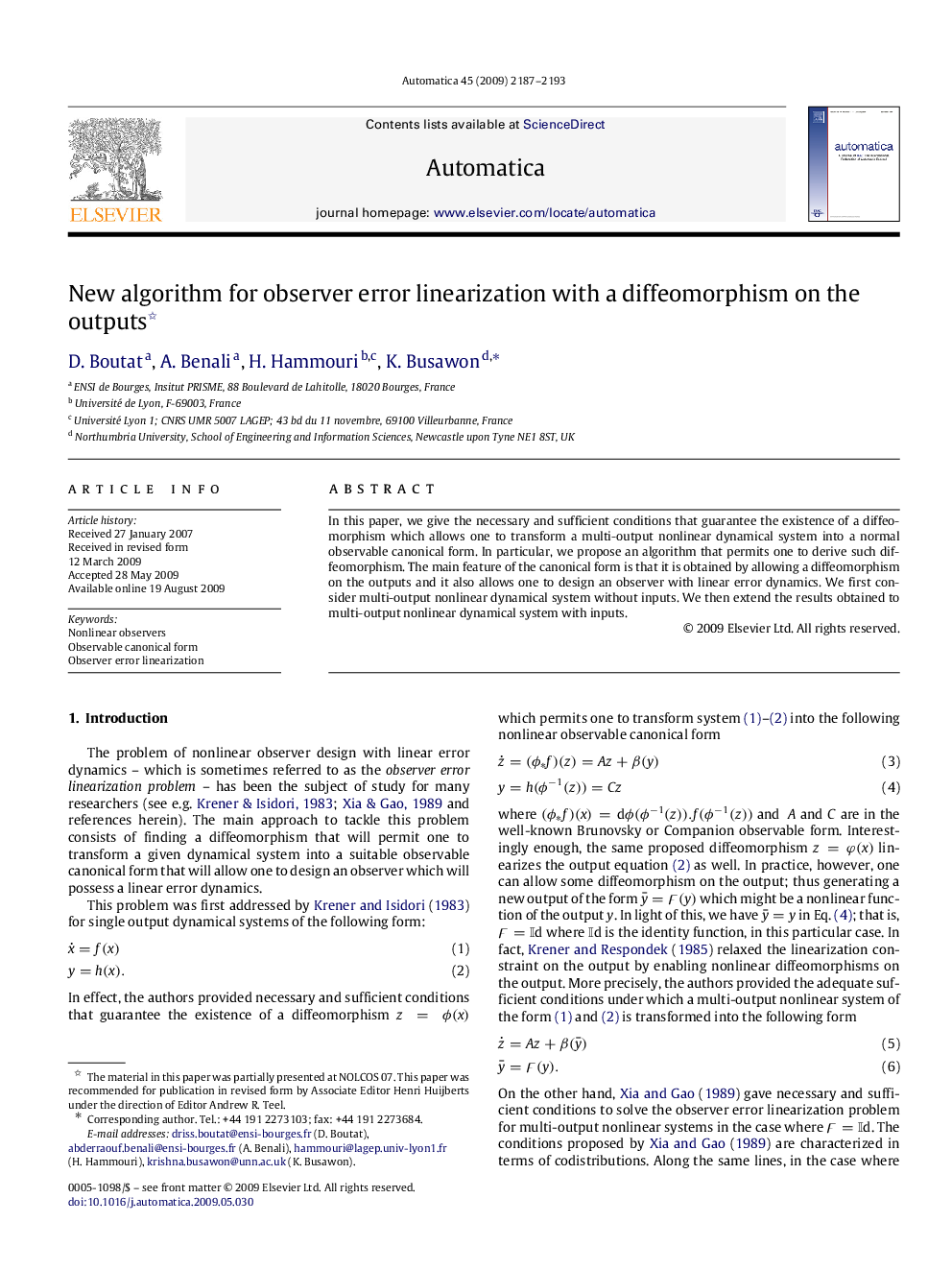 New algorithm for observer error linearization with a diffeomorphism on the outputs 