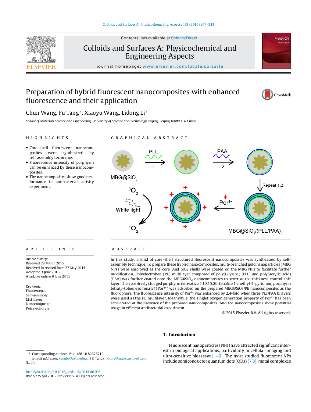 Preparation of hybrid fluorescent nanocomposites with enhanced fluorescence and their application